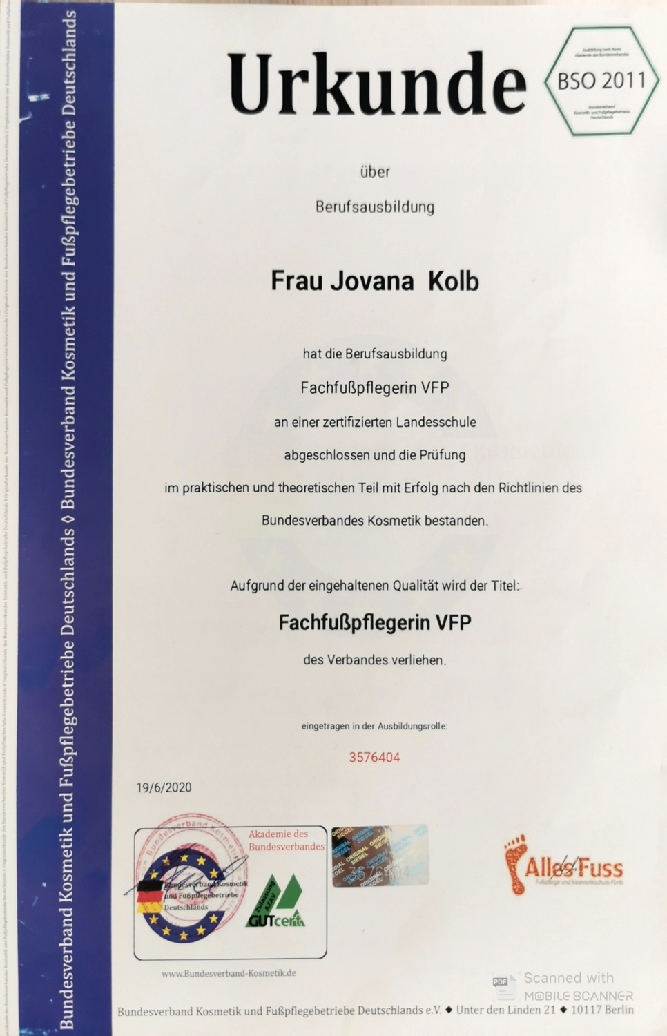 Mobile Fachfusspflege - Zertifikat