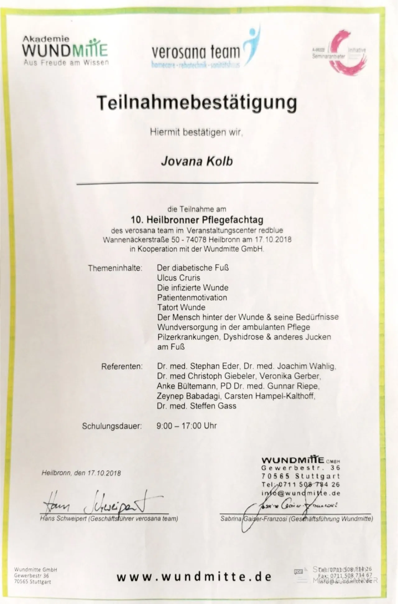 Mobile Fachfusspflege - Zertifikat